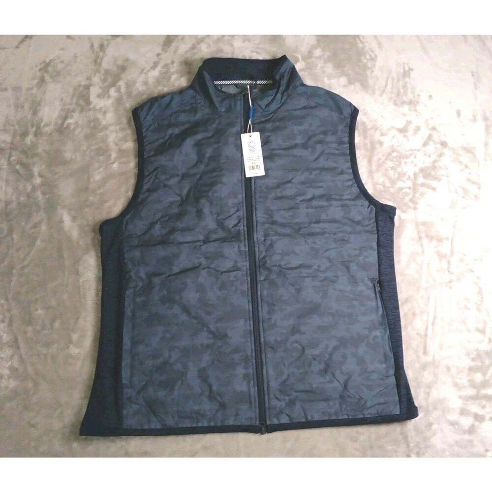 NWT Southern Tide $138 Abercorn Camo Print Full Zip Golf Vest Navy Mens XL